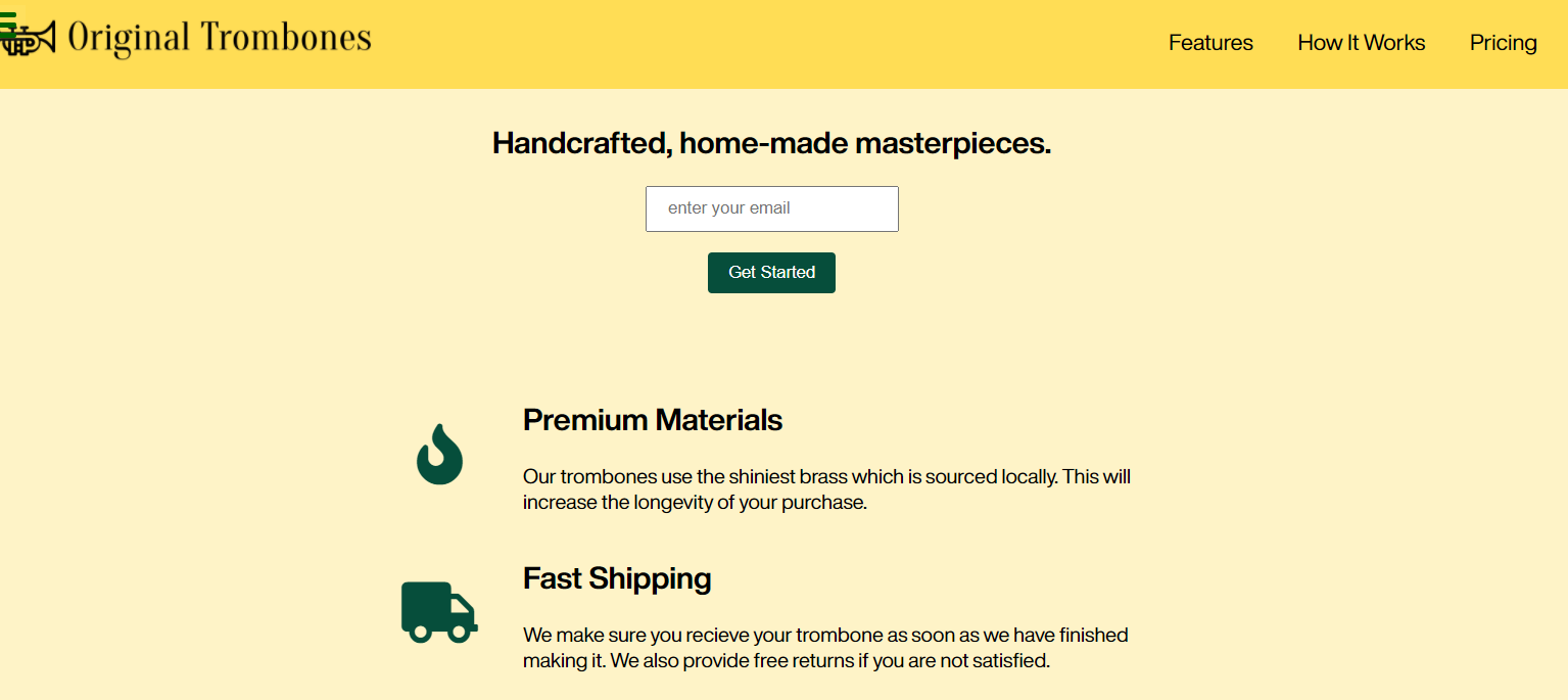 screenshot of my Product landing page project